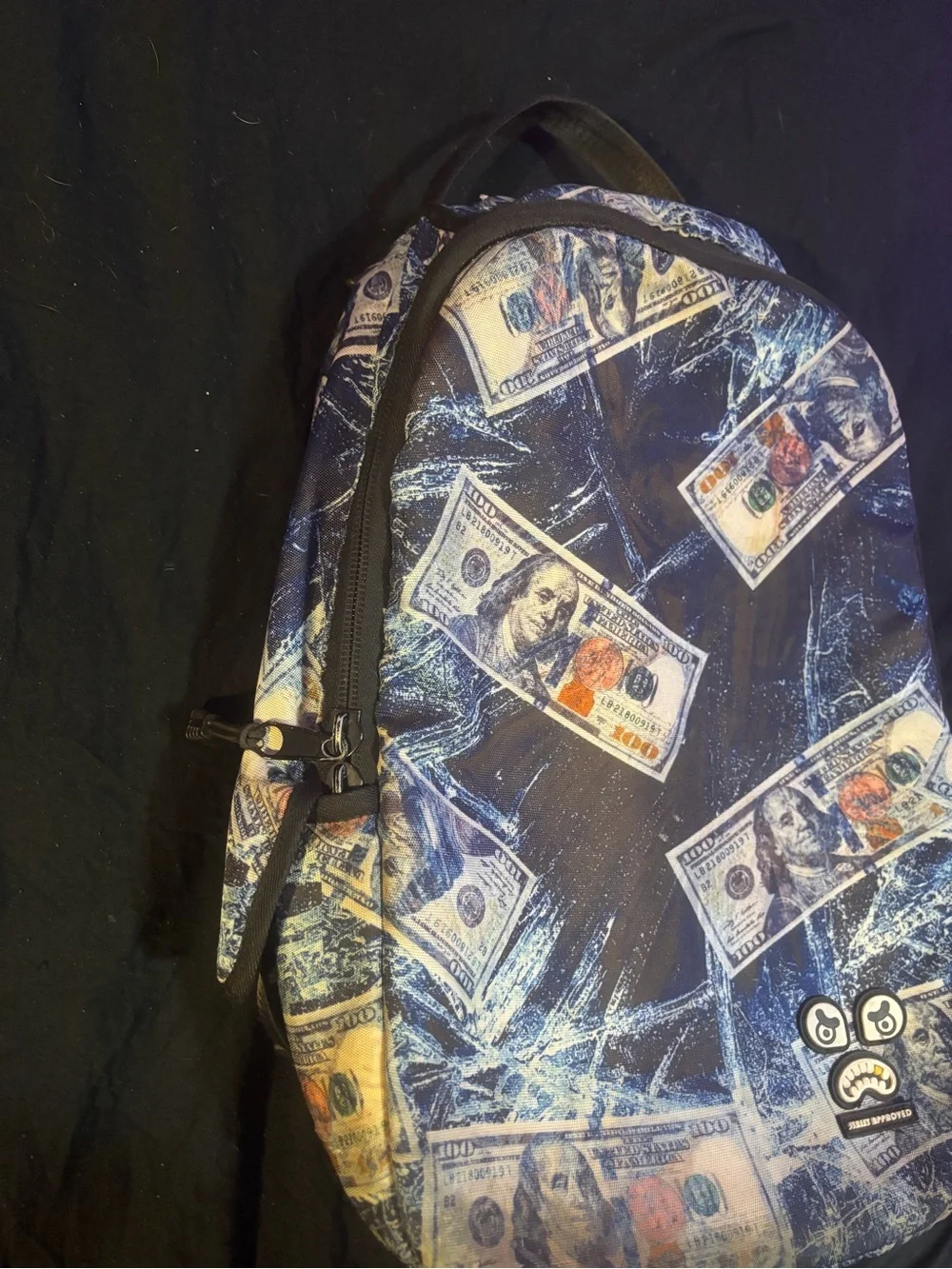 Men's Novelty Money Print Backpack - Black/Blue